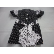 Vestido Bebê Tricoline Poa com Calcinha